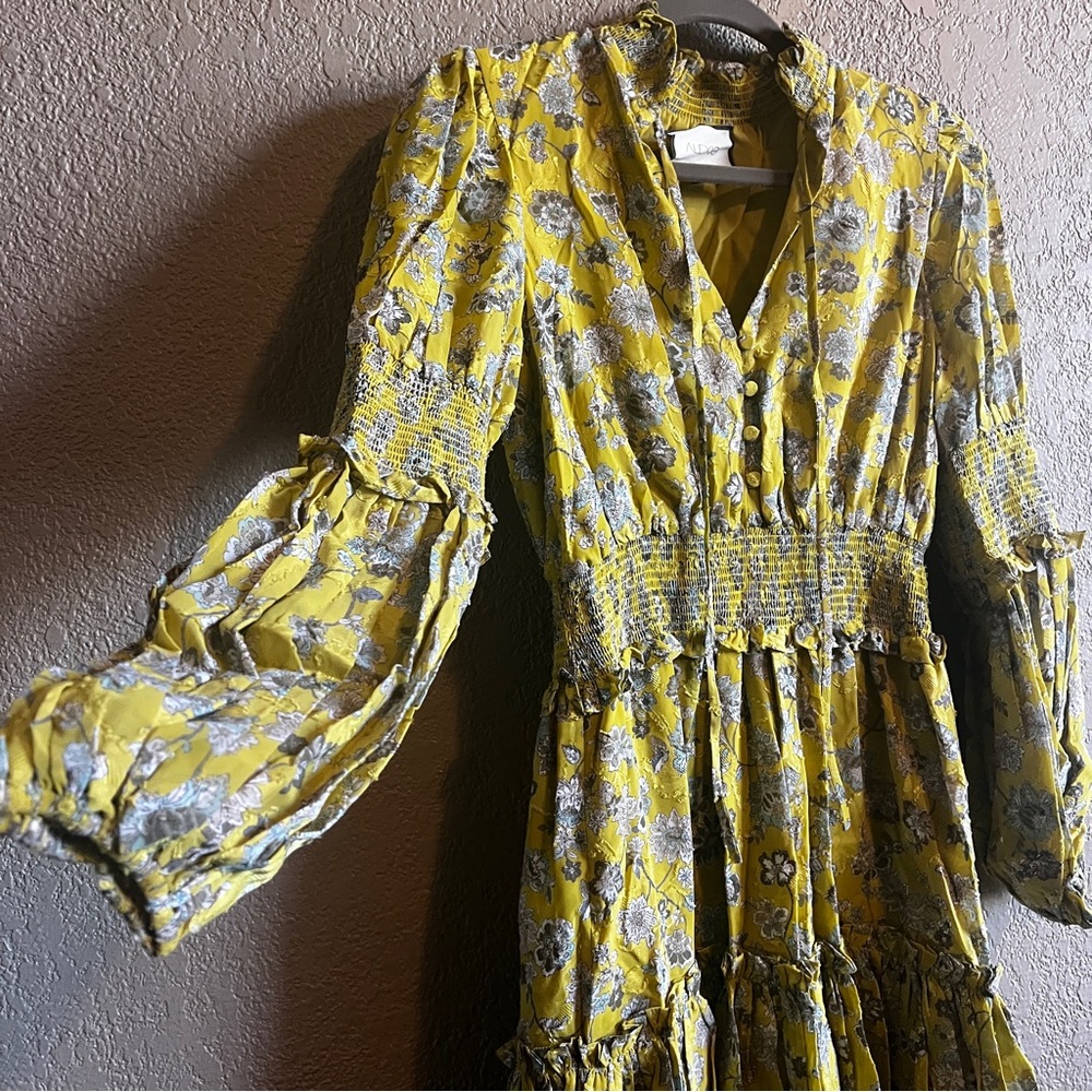 Alexis Yellow and Gray Floral Long Sleeve Dress